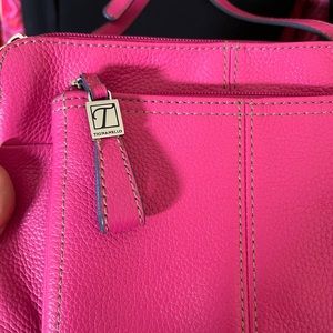 Hot Pink Tignanello Shoulder Bag with plenty of compartments.